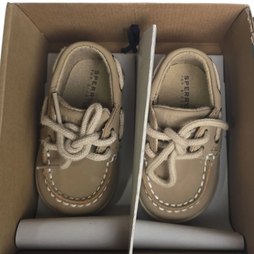 Sperry Top Sider Girls 2 M Toddler Intrepid Crib Oat Linen Lace Up Boat Shoes